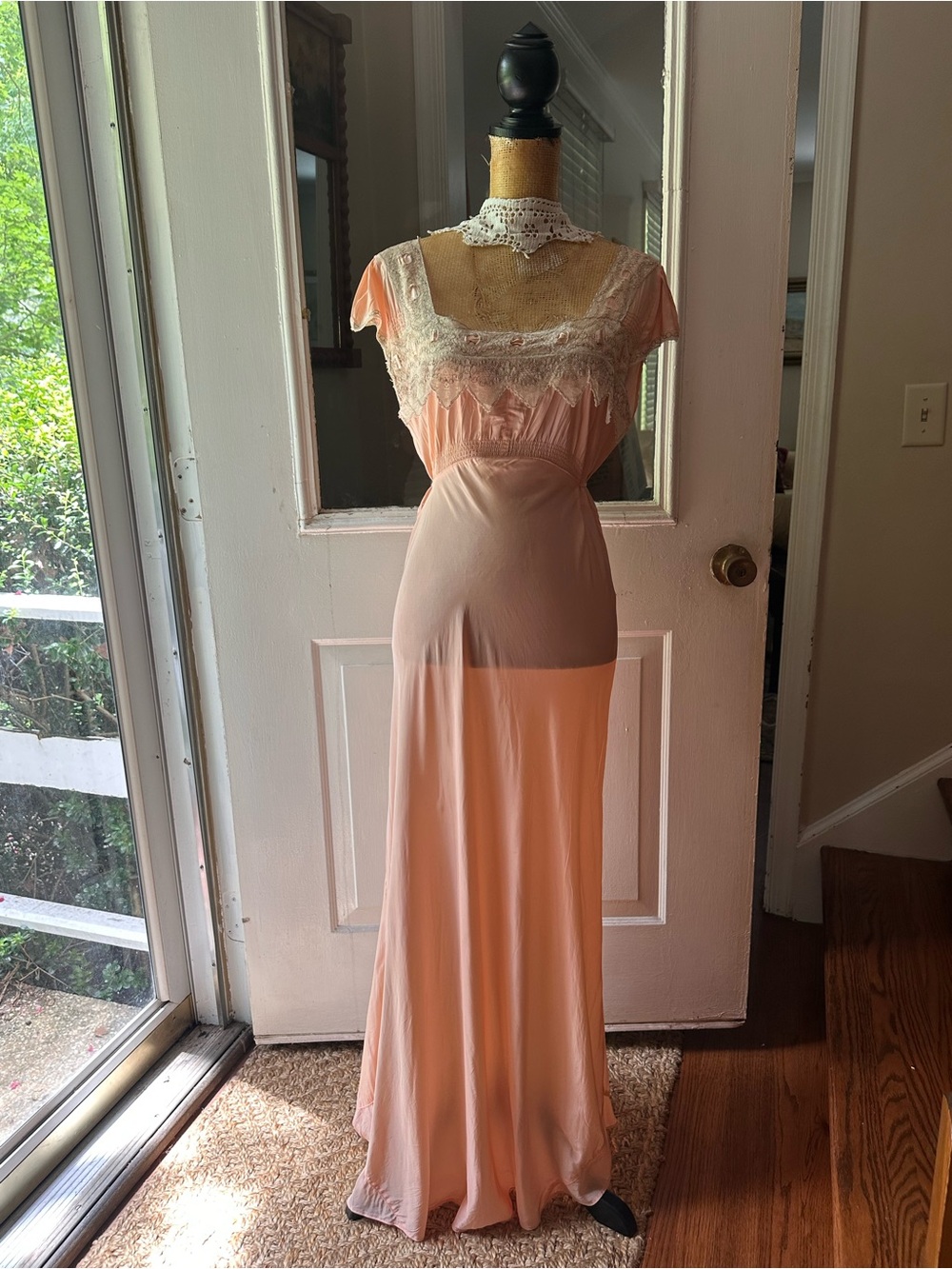 1920s Vintage Peach liquid and lace slip dress - Picture 6 of 9